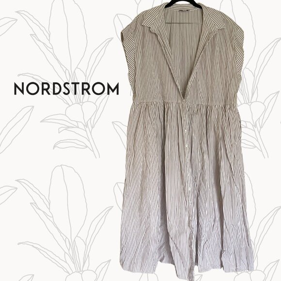 Nordstrom Striped Button-Down Midi Dress – Size 2X - Picture 1 of 8